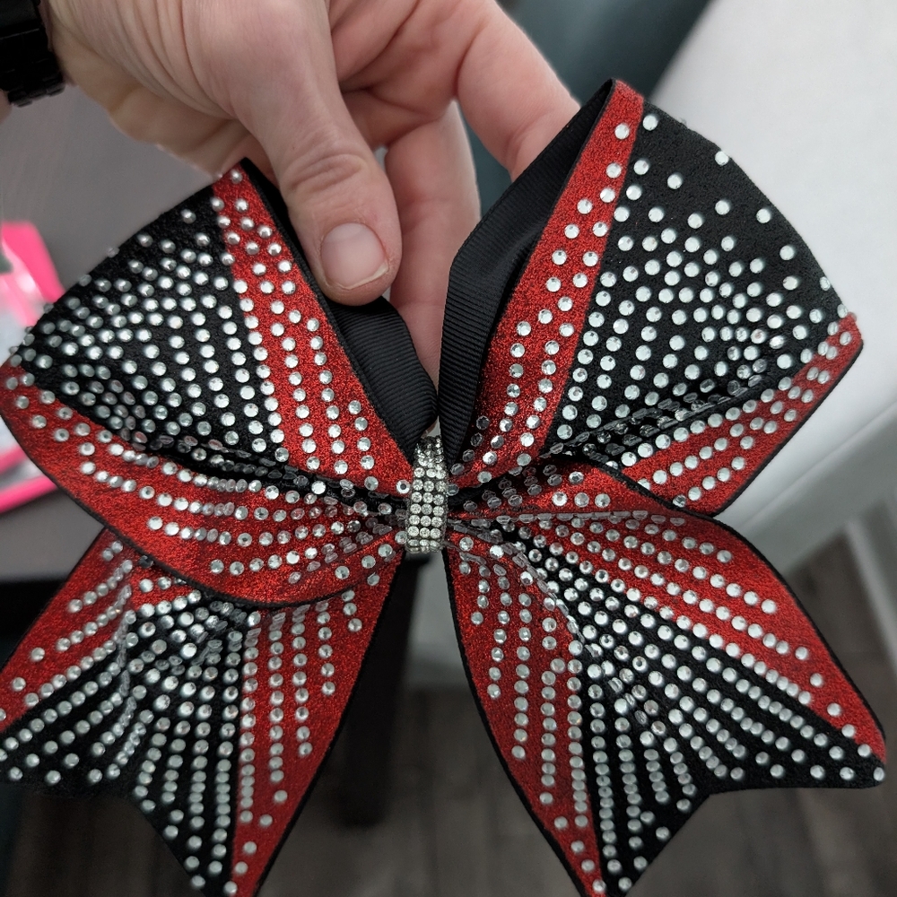 Black and red rhinestone cheer bow